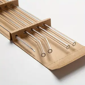 Reusable Glass Straws Set (8mm X 7.87 Inches), High Borosilicate Glass, Includes Cleaning Brush, Perfect for Weddings & Parties