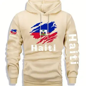 Unisex Haiti Graphic Hoodie Full-Zip Hooded Sweatshirt with Flag Colors Warm Winter Pullover for Streetwear Travel & Casual Outfits Cultural Apparel for Haitian Heritage Pride Blue/Red/Gray Cozy Fabric Durable Material