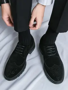 Men's Business Style Solid Color Lace Up Dress Shoes Formal Shoes, Fashionable Shoes for Work Office, Lightweight Breathable Comfortable Shoes for Daily Wear