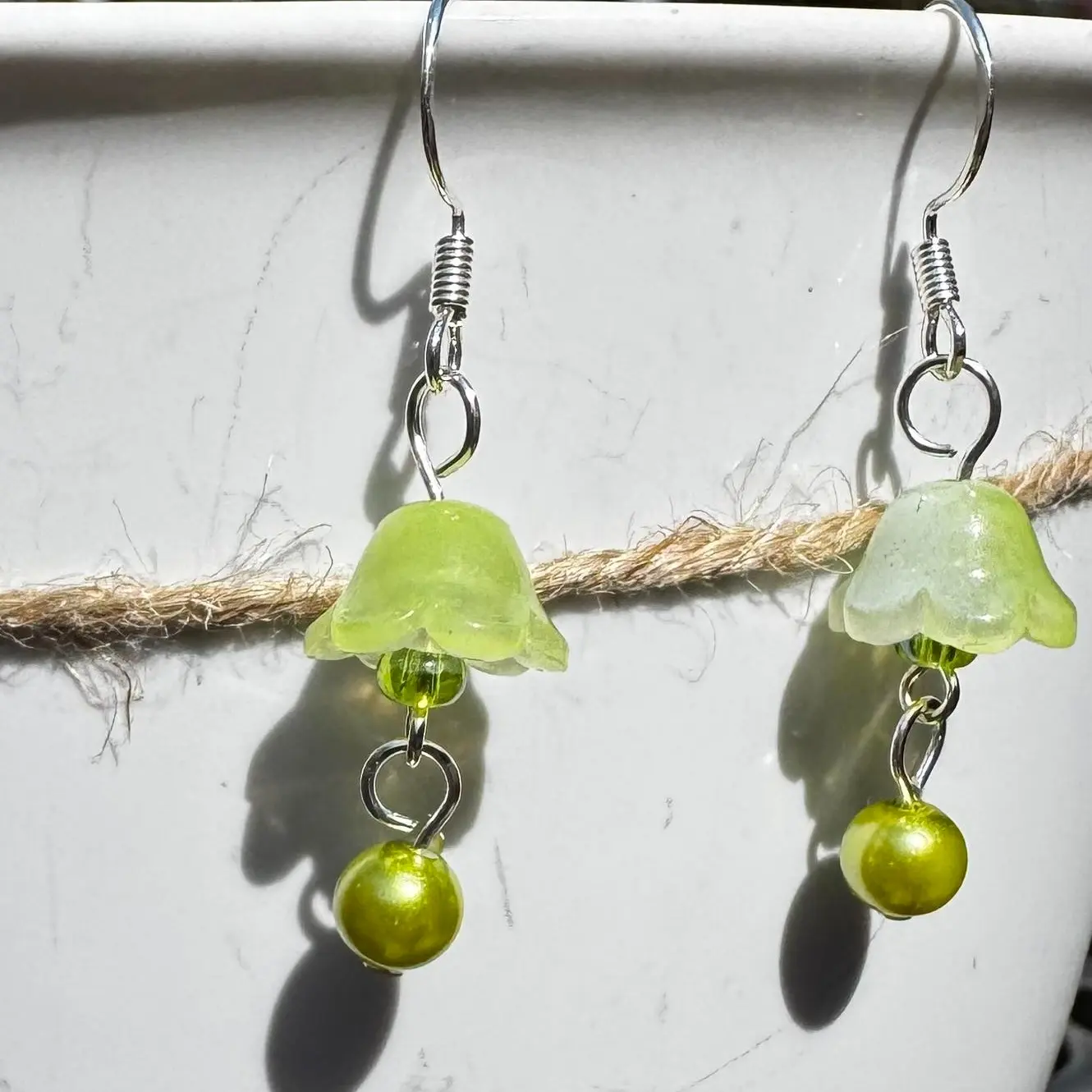 Lime Green Czech Glass Flower Earrings