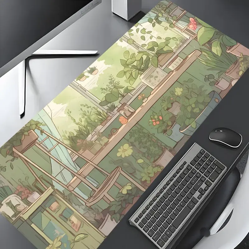 Botanical Garden Pattern Mouse Pad, Rectangle Gaming Mouse Pad, Non-slip Rubber Pad, Desk Keyboard Mat for Home Office, Aesthetic Desk Accessories