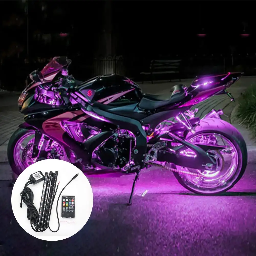 RGB Dual Mode Control APP & Remote Control LED Motorcycle Car Atmosphere Foot Light, 1 Set Waterproof Sound Control 12V Motorcycle Decorative Light St
