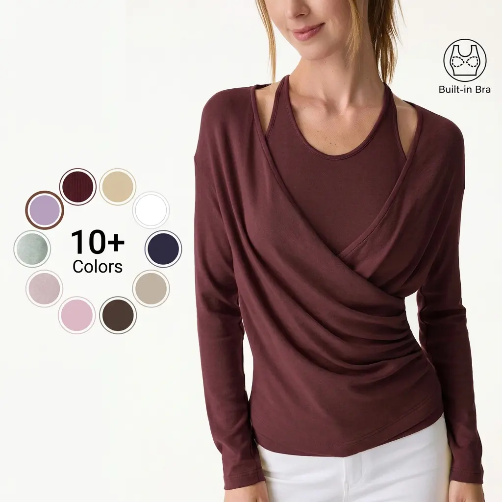 OGL Fall 2 Piece Set - Cami with Removable Pads & Surplice Ruched Crossover Top. Slimming, soft & comfortable, long sleeve matching sets for women. Multiple colors, fall winter womenswear, casual elegant outfit.  Matching Sets For Women tiktokshopstockup