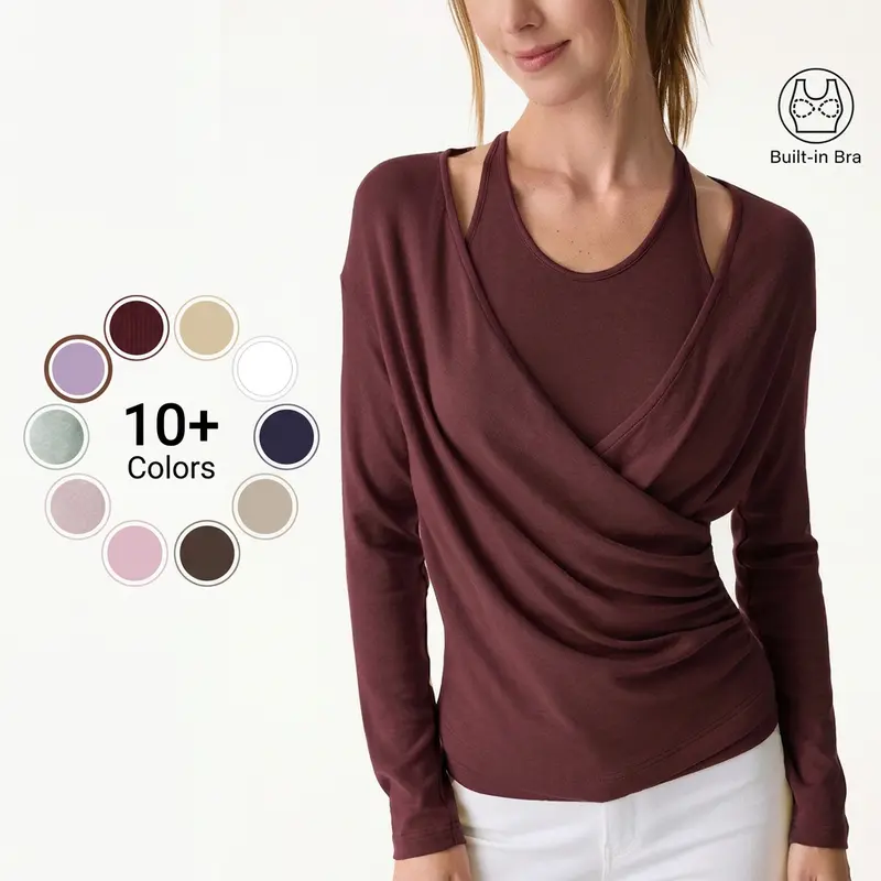 OGL Fall 2 Piece Set - Cami with Removable Pads & Surplice Ruched Crossover Top. Slimming, soft & comfortable, long sleeve matching sets for women. Multiple colors, fall winter womenswear, casual elegant outfit. Matching Sets For Women Fall Deals For You