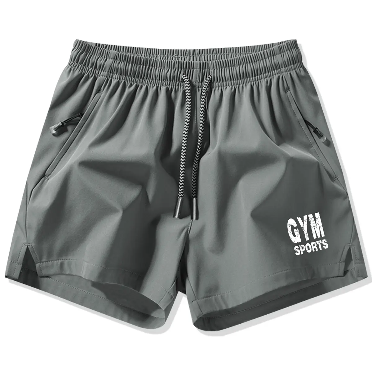 Men's Solid Color Drawstring Pocket Shorts, Summer Casual Quick-Dry Elastic Waist Drawstring Shorts with Zippered Pockets, Durable Comfortable Fit for Gym and Outdoor Leisure Activities everyday bottom Breathable Drawstring Jogger Shorts Zipper Athletic S