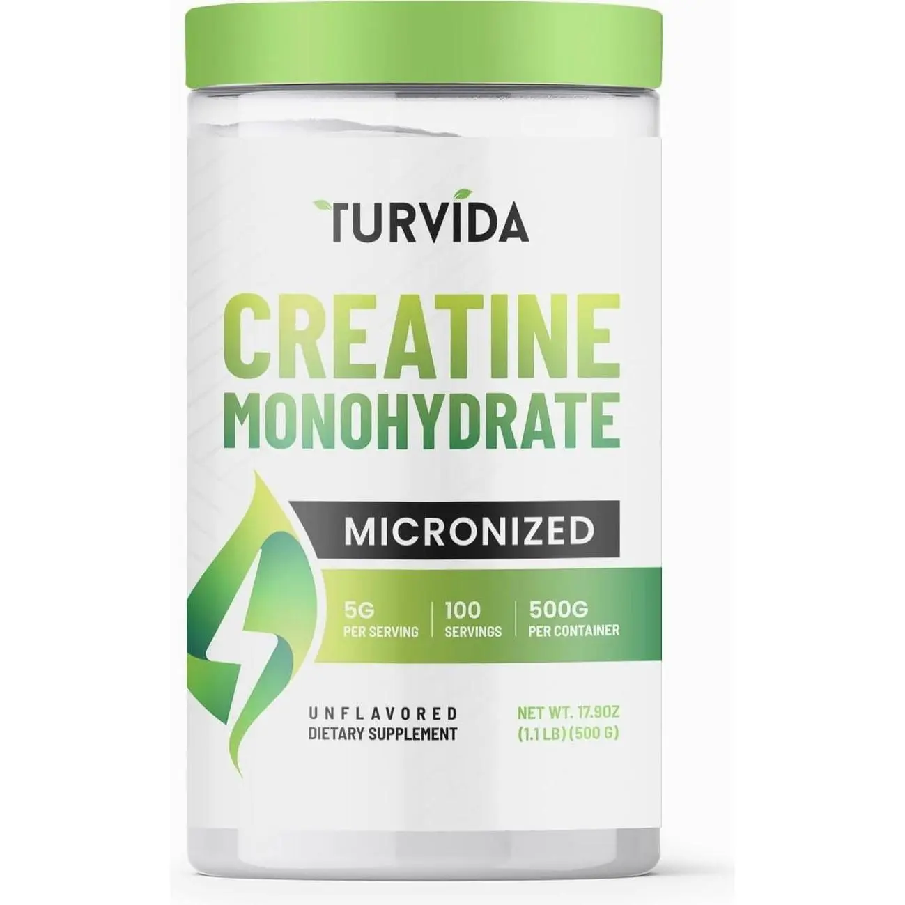 Turvida Creatine Monohydrate, Micronized Creatine Powder for Men and Women, Pre Workout Supplement, Pure Monohydrate Creatine for Strength, Workout Support, Micronized for Better Absorption (500g)