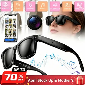 AI Smart Glasses with HD Camera, Photo Recognition & Interactive Dialogue, Noise-Canceling Smart Glasses, Black Frame