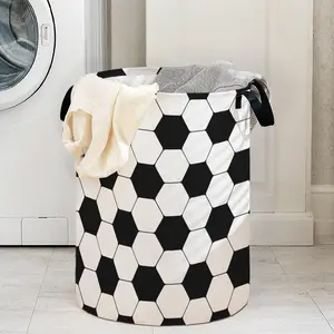 Halloween Football Print Laundry Basket with Handle, Laundry Hamper, Durable Foldable Dirty Clothes Storage Bin, Large Capacity Toy Organizer