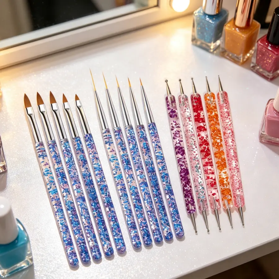 15Pcs Nail Art Brush Set, Professional UV Gel Nail Painting Brushes, Multi-function Nail Design Liner Detail Drawing Tools for Salon & DIY Manicure