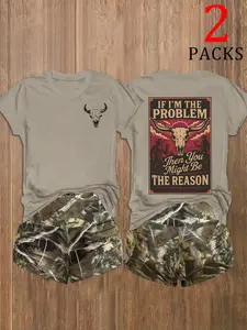 Women's Casual Summer Set, Leopard Cow Print Design, Loose-Fit Short Sleeve Top & Shorts Combo, Perfect for Daily Wear