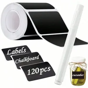 [Waterproof Labels with Label Pen] 120 Waterproof Chalkboard Labels with Label Pen - Removable Stickers, suitable for storage containers, mason jars, bottles, pantry supplies, office supplies, gift/party supplies, school supplies, back-to-school supplies.