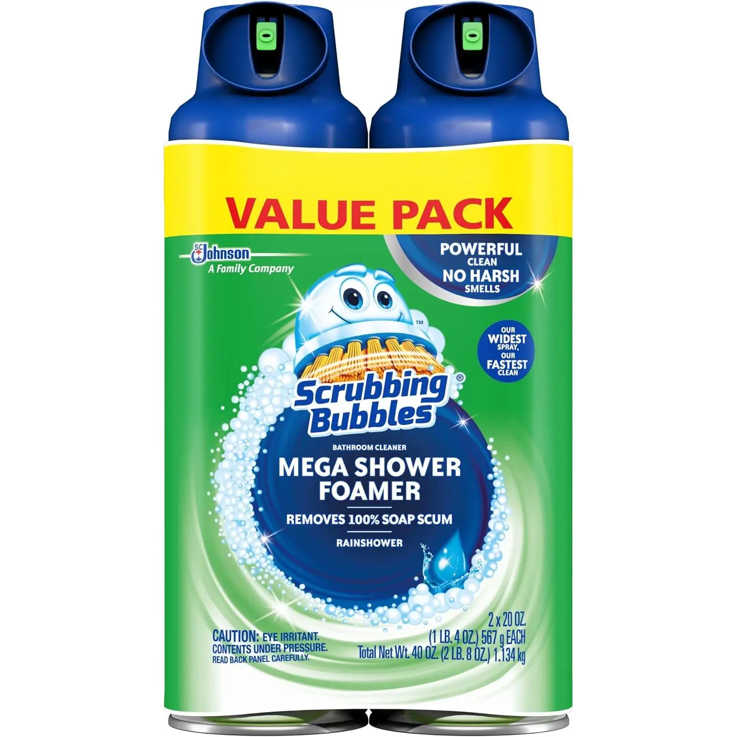 Scrubbing Bubbles Mega Bathroom Cleaner Spray 2 Pack – 20oz Foaming Shower Cleaner with Rainshower Scent for Tub & Tile