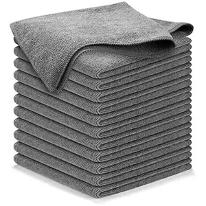 12 Pcs Microfiber Cleaning Cloths (Grey, 12.5" x 12.5") – Ultra Absorbent High Performance Towels, Streak-Free Mirror Shine, Lint-Free Cleaning Rags for Car Wash, Glass, Kitchen & Home Use – Reusable up to 1200 Washes