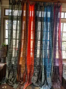 Boho Sari Curtains 108"L Floral Light-Filtering Colorful Window Drapes Bed Canopy Panel Vibrant Backdrop for Bedroom Living Room