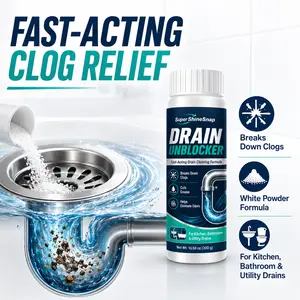 Drain Unclogging Powder For Kitchen And Bathroom, Fast-Acting Drain Cleaner For Sink, Shower, Floor Drain And Pipes, Helps Clear Hair, Grease, Soap Scum And Odor Buildup, Easy Household Drain Care Formula