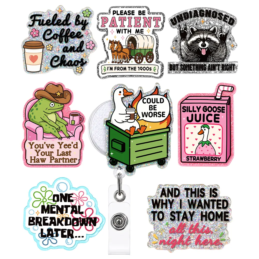 Plifal 8 Pcs Interchangeable Badge Toppers with Retractable Badge Reel, Swappable ID Name Card Holder with Alligator Clip for Work, School and Daily Use
