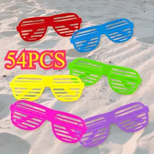 54pcs 80'S Style Slotted Shutter Shade Glasses For Party Favors, School Gifts Teens Adults Birthday Easter Supplies, Assorted Colors