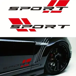 2PCS Sport Letter Decal for Car, Reflective Automotive Exterior Sticker, Body/Rear/Bumper/Door, 16-inch Vechiles(Red+Black)