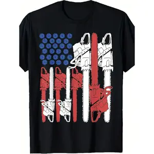 Men'S Arborist T-Shirt for The 4Th of July, Featuring a Tree Climber And Chainsaw Design. Made from 100%, This Loose Crew Neck Tee Is Soft, Breathable, And Perfect for Everyday Wear