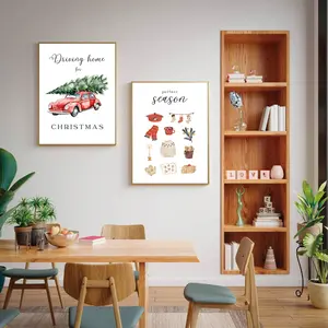 Anime Carrying Christmas Tree Theme Frameless Wall Art Set, Holiday Party Posters, Canvas Decorations, Living Room Decoration