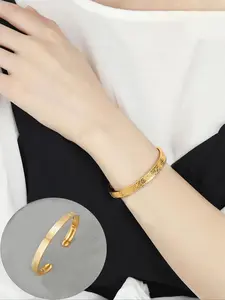 Unisex Stainless Steel Bracelet, Arabic Engraving Open Design, Casual Daily Accessory, Perfect Gift, All Seasons Wearable Jewelry