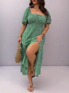 [Plus Size] Bohemian Fitted Woven Floral Print Tie Shoulder Cami Dress, Boho Sleeveless Spaghetti Strap Long Dress for Beach Holiday Vacation, Women's Everyday Casual Wear for All Seasons