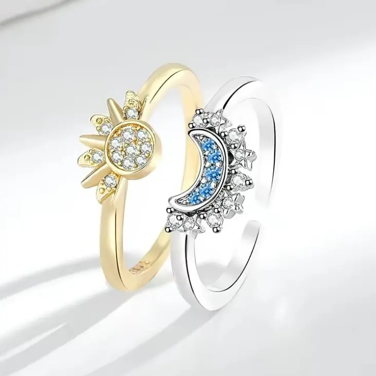Adjustable Sun & Moon Design Ring Set, New Style Fashion Jewelry for Party, Daily Clothing Decor, Trendy gift for your girlfriend