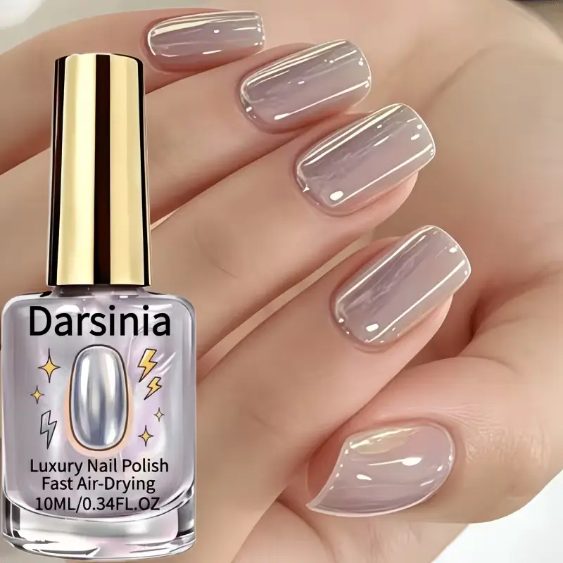 Mirror-Finish Iridescent Nail Strengthener (10ml) – A color-shifting "unicorn" aurora nail polish featuring a quick-drying, air-dry formula (no UV lamp required). It strengthens nails while delivering a high-gloss, reflective finish and a jelly-like
