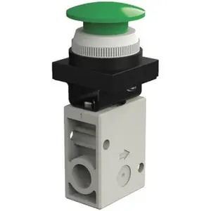 SMC Pneumatics Mechanical Valve - 3-Way 2-Port, 1.00 CV Rate, 1/4" NPT Inlet, Push Button Mushroom Actuator, Model VM230-N02-30GA, 1/4" Inlet