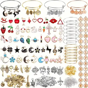 536 expandable bracelet making kits, including 20 adjustable bracelets, 116 charms (colored, antique golden, antique silvery, letters), and 400 open loops for holiday jewelry making bracelets, necklaces, and earrings