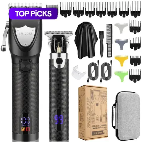 Electric Hair Trimmer, 1 Set Multifunctional Portable Rechargeable Trimmer Cordless Hair Trimmer Shaver for Men, Hair Clipper with Display, Hair Trimmer Kit, Cordless Hair Cutting