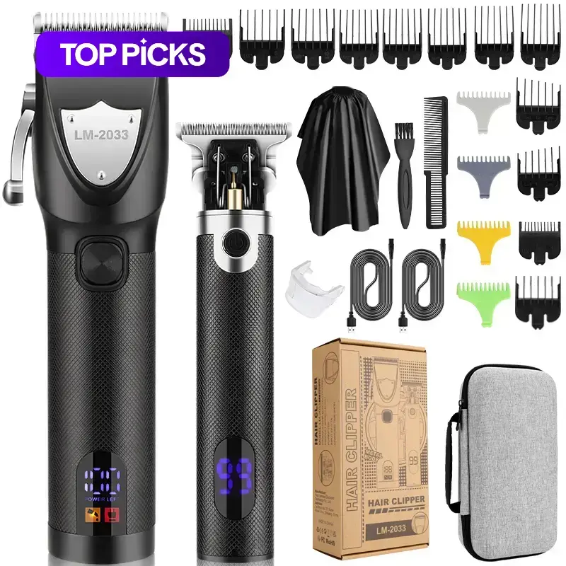 Electric Hair Trimmer, 1 Set Multifunctional Portable Rechargeable Hair Trimmer Shaver for Men, Hair Clipper with Display, Hair Clippers Set 0