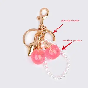 WDX Pink Cherry  for  Upgraded Version with Necklace Pendant & Adjustable Buckle Stylish Keychain for Women's  & Backpacks  Pendant Gift for Valentine's Day Christmas exquisite bag charm
