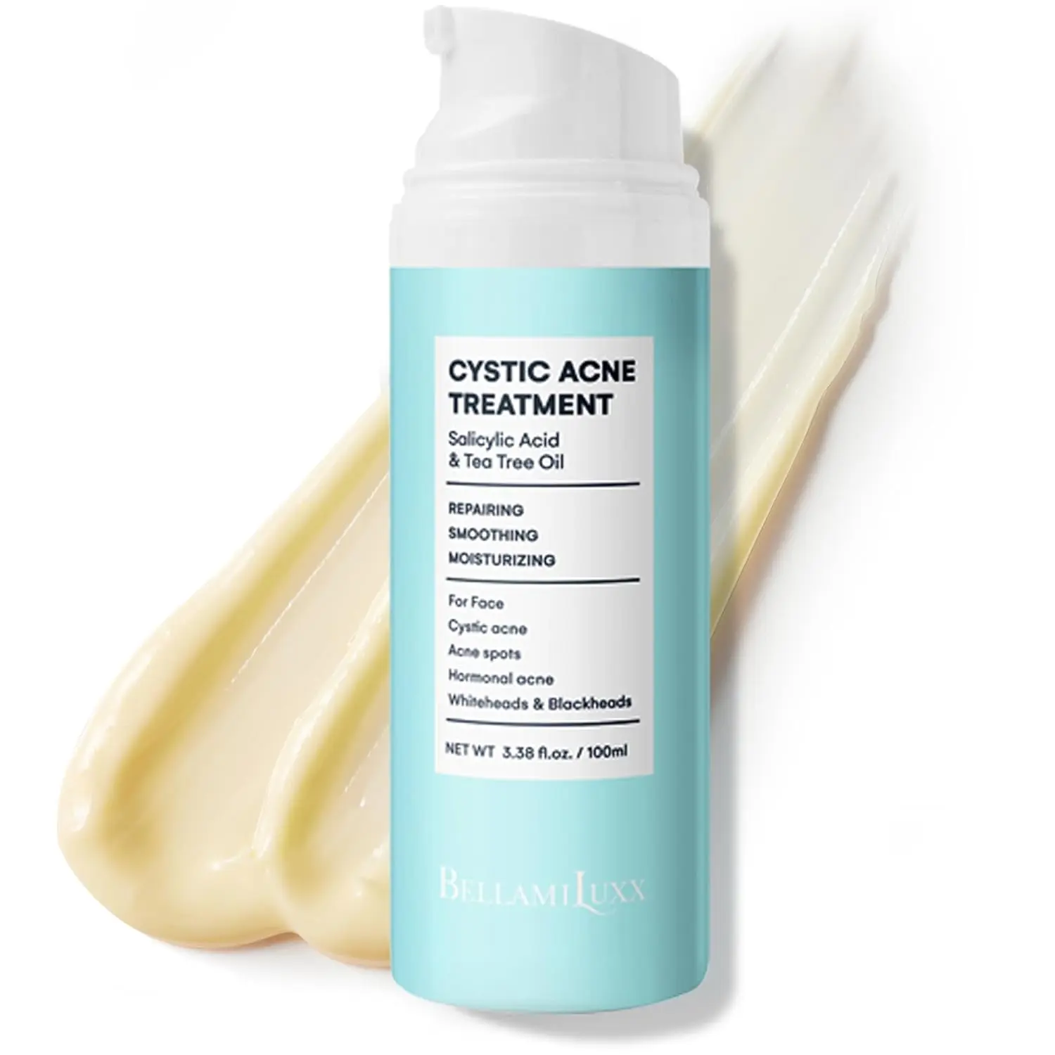 BellamiLuxx Cystic Acne Treatment for Face Hormonal Acne Cream with Salicylic Acid & Tea Tree Oil Reduces Redness Blemishes