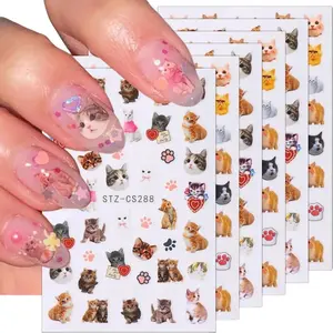Cute Cat Nail Stickers - 6 Sheets of Self-Adhesive Cartoon Animal Cat's Paw Nail Decals, Holographic Design, Real-Look Cat Nail Art Stickers