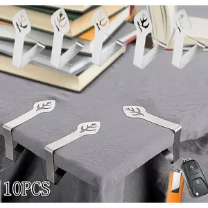 10 Pack Table Cloth Clips for Outside Inside Table, Leaf Shape Picnic Tablecloth Holder Clip Large Stainless Steel Decorative Cover Clamp for Heavy Duty Party Wedding Restaurant Camping Essential