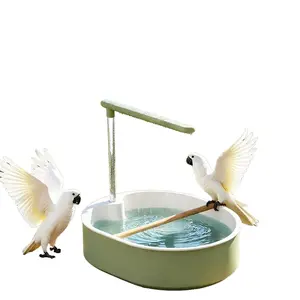 Automatic Bird Bath Fountain with Shower Head & Wooden Perch, Circulating Water Pet Parrot Shower Tub, Bird Bathtub Accessories for Cockatoos, Cockatiels, and Medium Parrots
