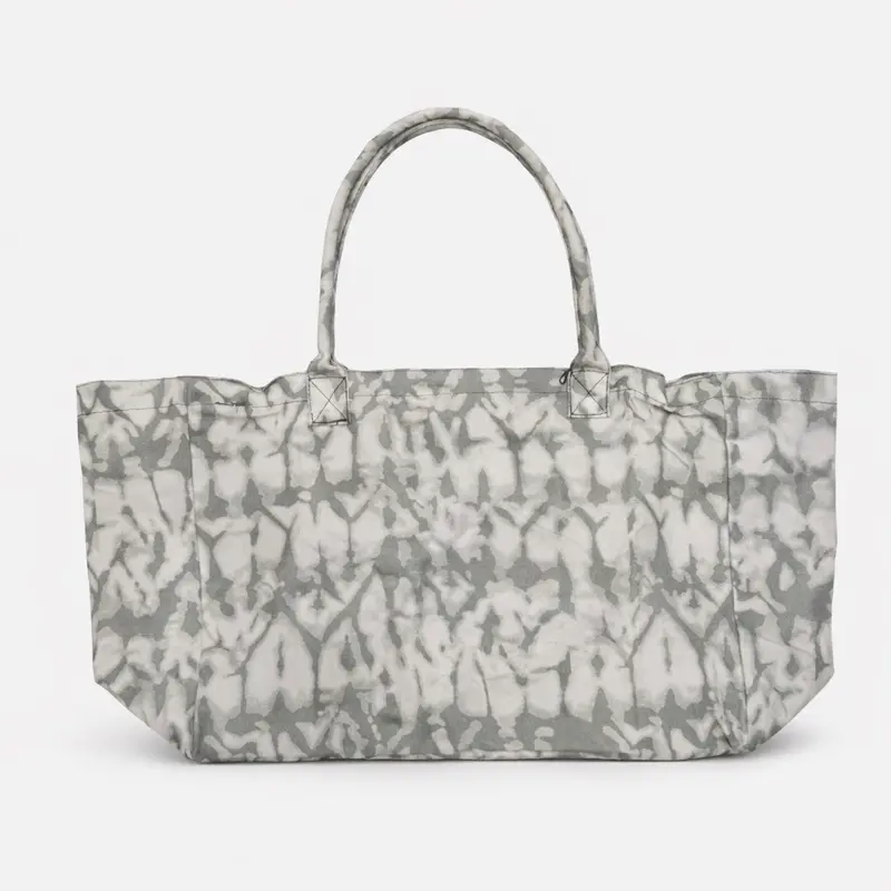 Grey and White Cotton Tote Bag with Stylish Tie-Dye Pattern and Durable Handles for Everyday Use