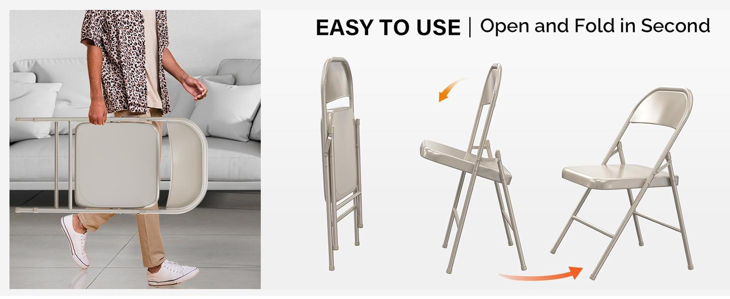 4 Pack Heavy Duty Metal Folding Chairs, 350 lbs Capacity, All-Steel Frame, Stackable & Portable Indoor Outdoor Seating for Party, Wedding, Event, Office (Black)