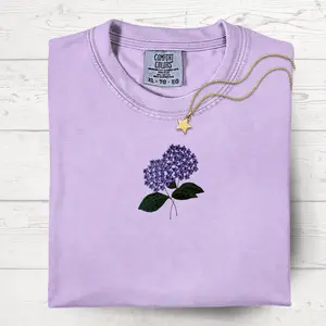 Embroidered Hydrangea Comfort Colors Shirt: Soft Botanical Tee, Floral Shirt, Gift for Flowers Lovers