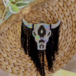 Disco ball silver sparkly cattle skull car freshie