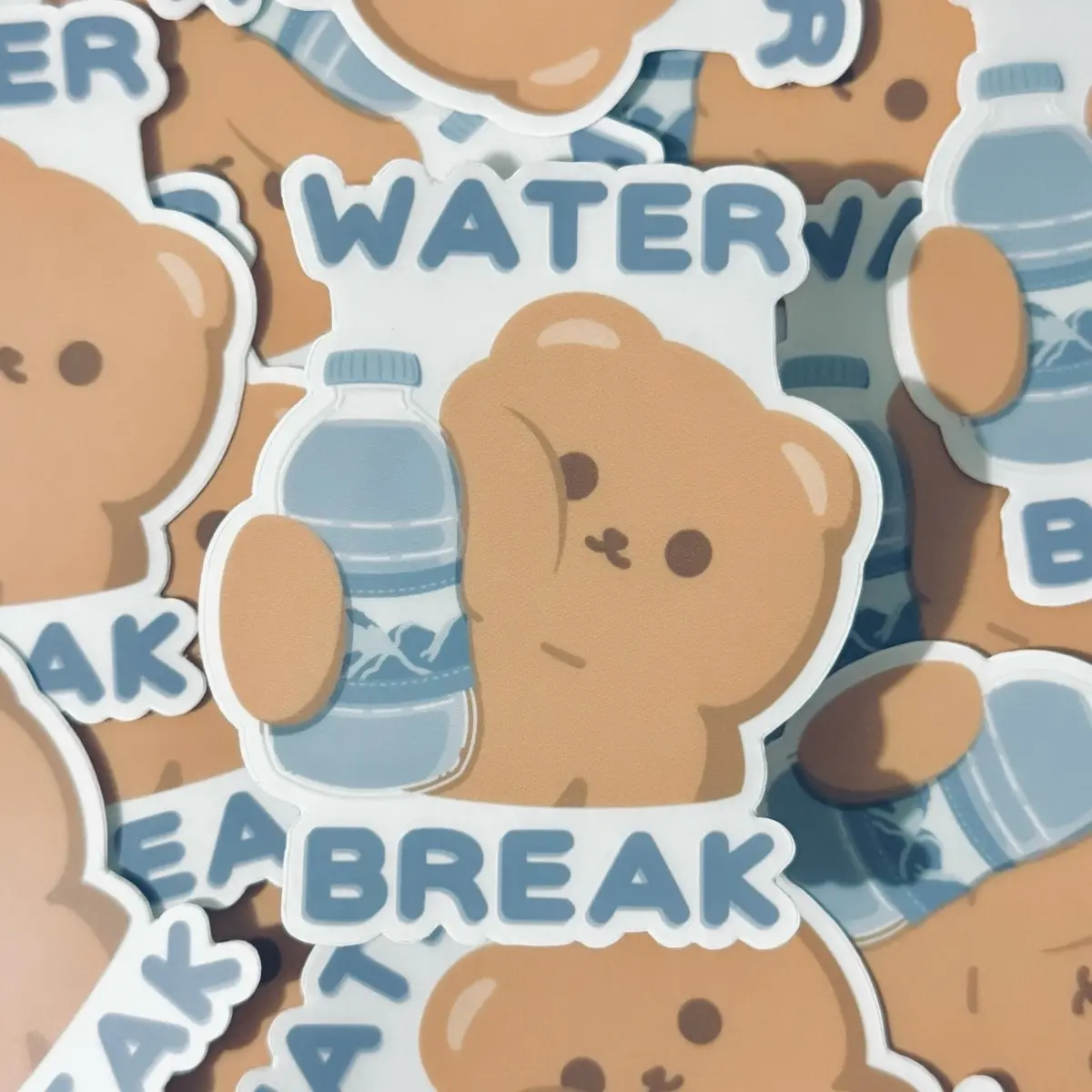 Cute Water Break Bear Clear Matte Vinyl Sticker