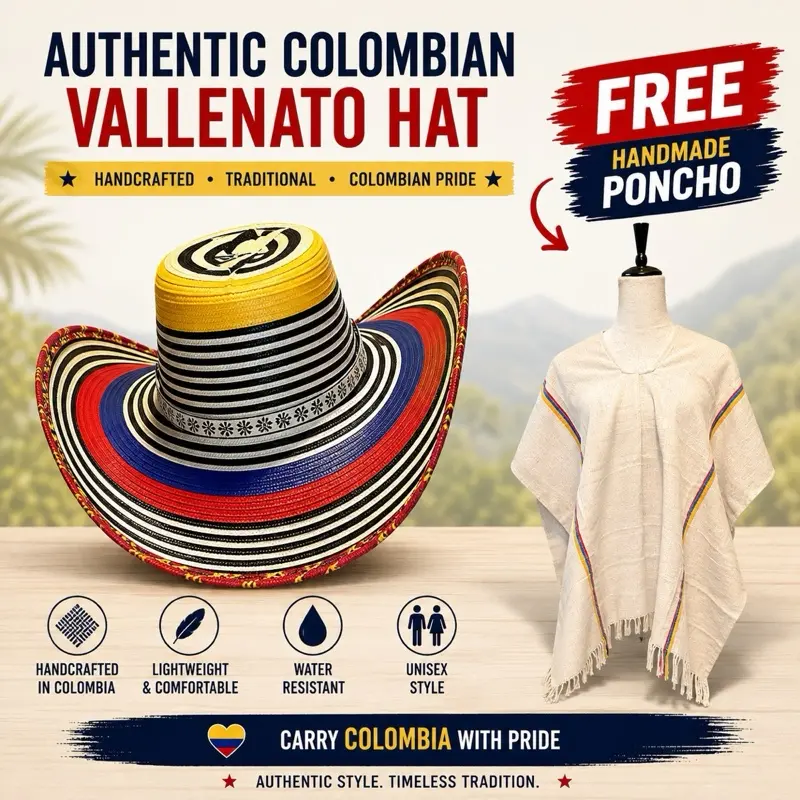 Colombian Vallenato Hat + FREE Colombian Poncho