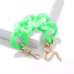 Lime Green Chunky Chain Gold Toned Bracelet