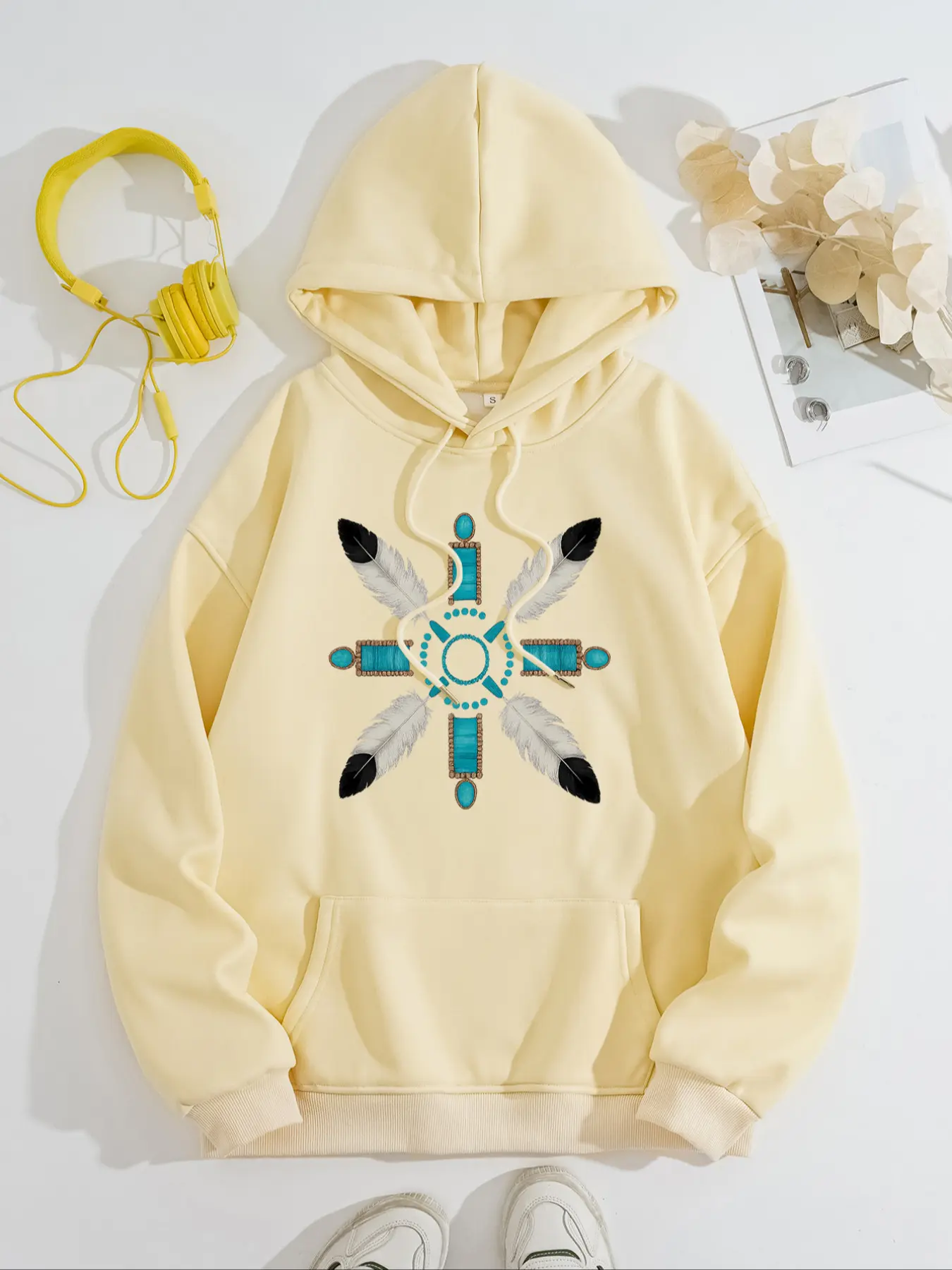 Women's Indian Style Print Hoodie, 100% Polyester Winter Pullover, Comfortable Casual Sweater for Parties Office Daily Wear