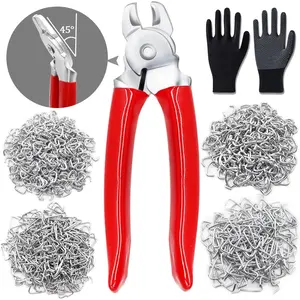 500 count Hog Rings with Bent Hog Ring Pliers Kit 1" 3/4" 1/2" 3/8 "Galvanized Hog Rings for  Pet Cages?Ropes?Bagging?DIY Craft?Furniture