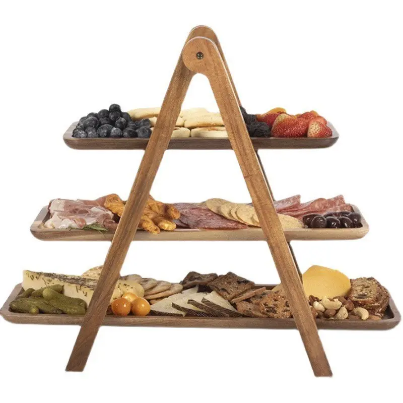 3 Tiered Serving Tray, Wooden Charcuterie Boards, Wood Serving Platters, Food Platter, Desserts Tray, Perfect for Parties & Gatherings, Durable Design, Party Supplies