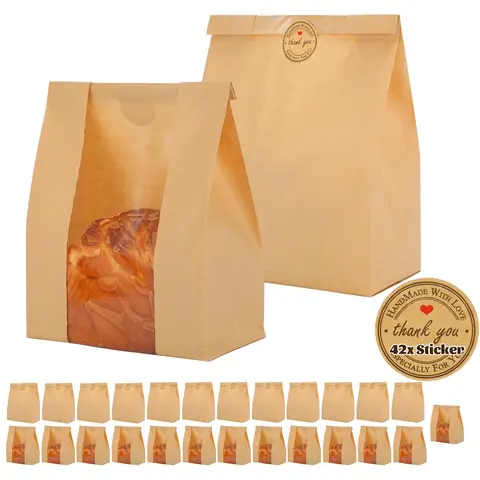 Bread Bags for Homemade Bread Sourdough Bread Bags Large Bakery Bags with Seal Stickers (25 Pack, 13.7x8.2x3.5 inch) Bakeware Transparent