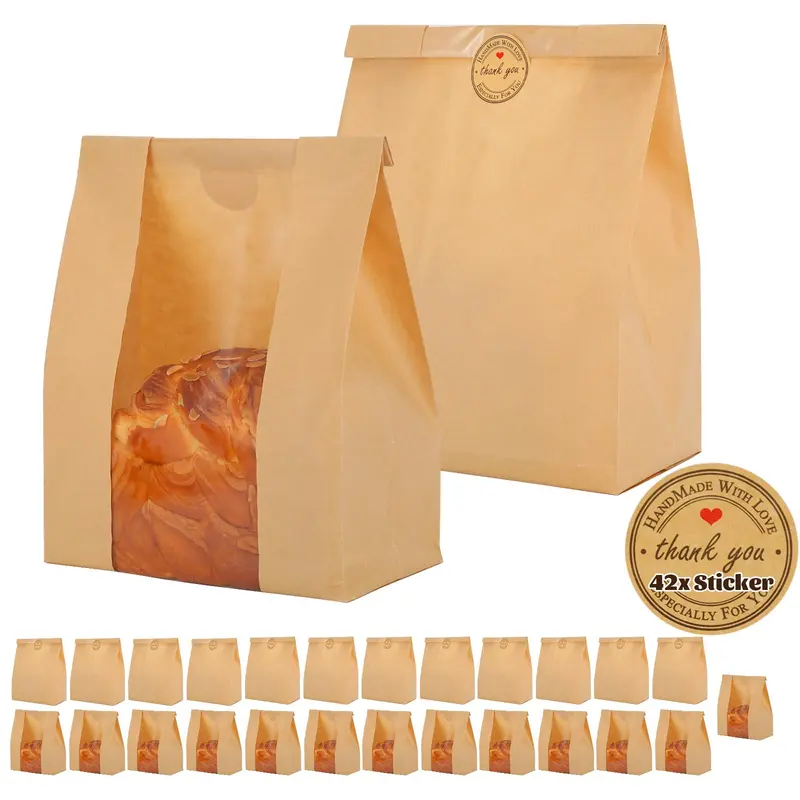 Bread Bags for Homemade Bread Sourdough Bread Bags Large Bakery Bags with Seal Stickers (25 Pack, 13.7x8.2x3.5 inch) Bakeware Transparent
