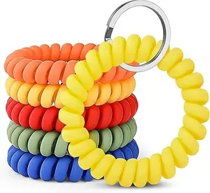 6PCS Stretchable Wristband Keychain, Flexible Spiral Wrist Coil Wristlet with Key Ring for Gym, Pool, Sauna, ID Badge & Outdoor Sports